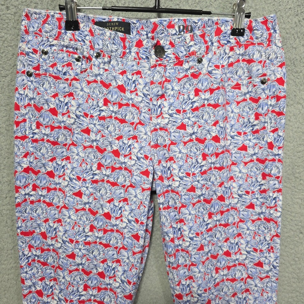 J Crew Jeans Women Toothpick Red Blue Floral Ankle Jeans‎ Size 29